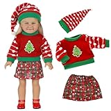 Halten Sie Ihre 40,6 cm großen Mädchenpuppen in diesem Winter stilvoll mit dieser Weihnachtskleidung, mit Mütze, Pullover und Rock in einer festlichen Farbe.