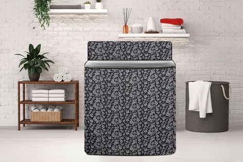 Image of The Furnishing Tree Semi-Automatic Top Load Washing Machine Cover | Waterproof & Dustproof | Easy to Clean | Durable & Washable, Dense Floral Vine Print Polyester (50x80x86 CM)