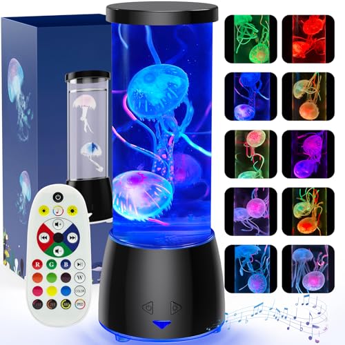 Jellyfish Lamp with Bluetooth Speaker White Noise 10 Colors Changing Floating Jelly Fish Light Lamp for Kids Adults LED Multicolor Moving Jellyfish Tank Aquarium Night Light Mood Lighting Room Decor