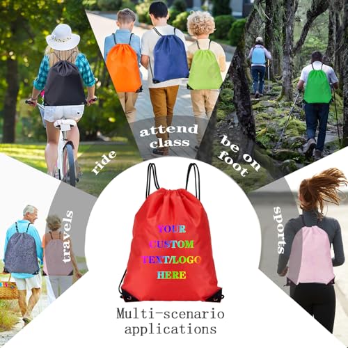 Custom Bags With Your Logo Set of 100 Custom Backpack Draw String Bags Pack Bulk for Travelling Swimming Gym Everyday Use (Red)