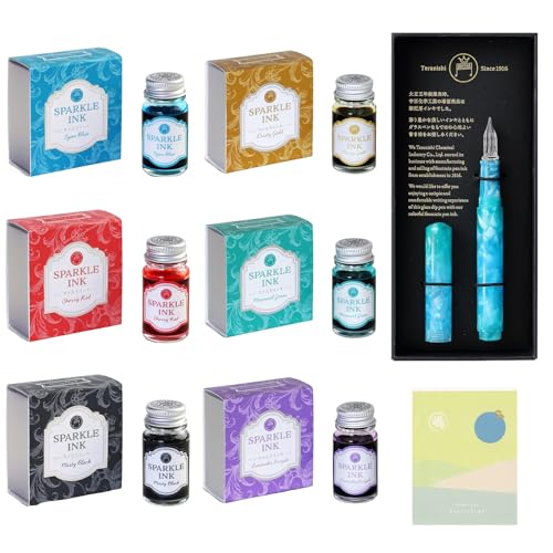 Japanese Glass pen and 6 colorful inks set, for art,