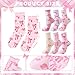 Jadive Valentine's Day Coquette Pink Bow Socks Pink Bow Women's Inspired Socks Ornament for Birthday Decor Gift(Ruffle,12 Pcs)