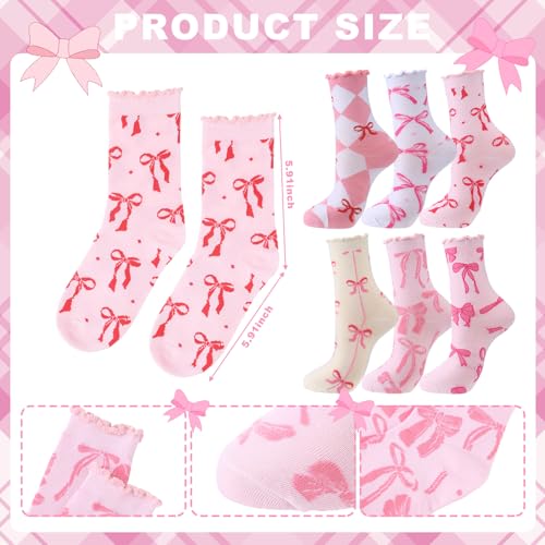 Image of Jadive Coquette Pink Bow Socks Pink Bow Women's Inspired Socks Ornament for Birthday Decor Gift