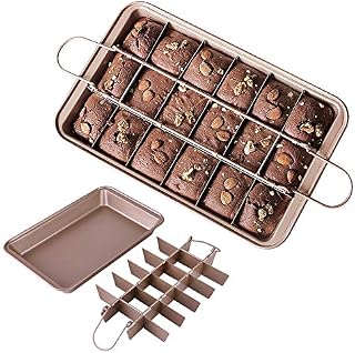Blkthun Brownie BakingTray with Dividers Brownie Pan - Non-Stick Carbon Steel Bakeware with 18 Pre-Slice, Brownie Tin Oven Baking Tray. 30 X 20 X 5 cm