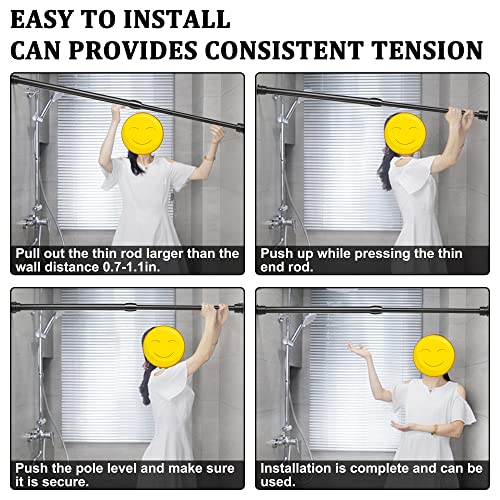 Image of Small Tension Curtain Rods 40-70cm Black, Heavy Duty Spring Tension Rods, Adjustable Extension Spring Rods Closet Rod Cupboard Bars Tensions Rod for small Windows, Kitchen, Cupboard, 16-28 inch