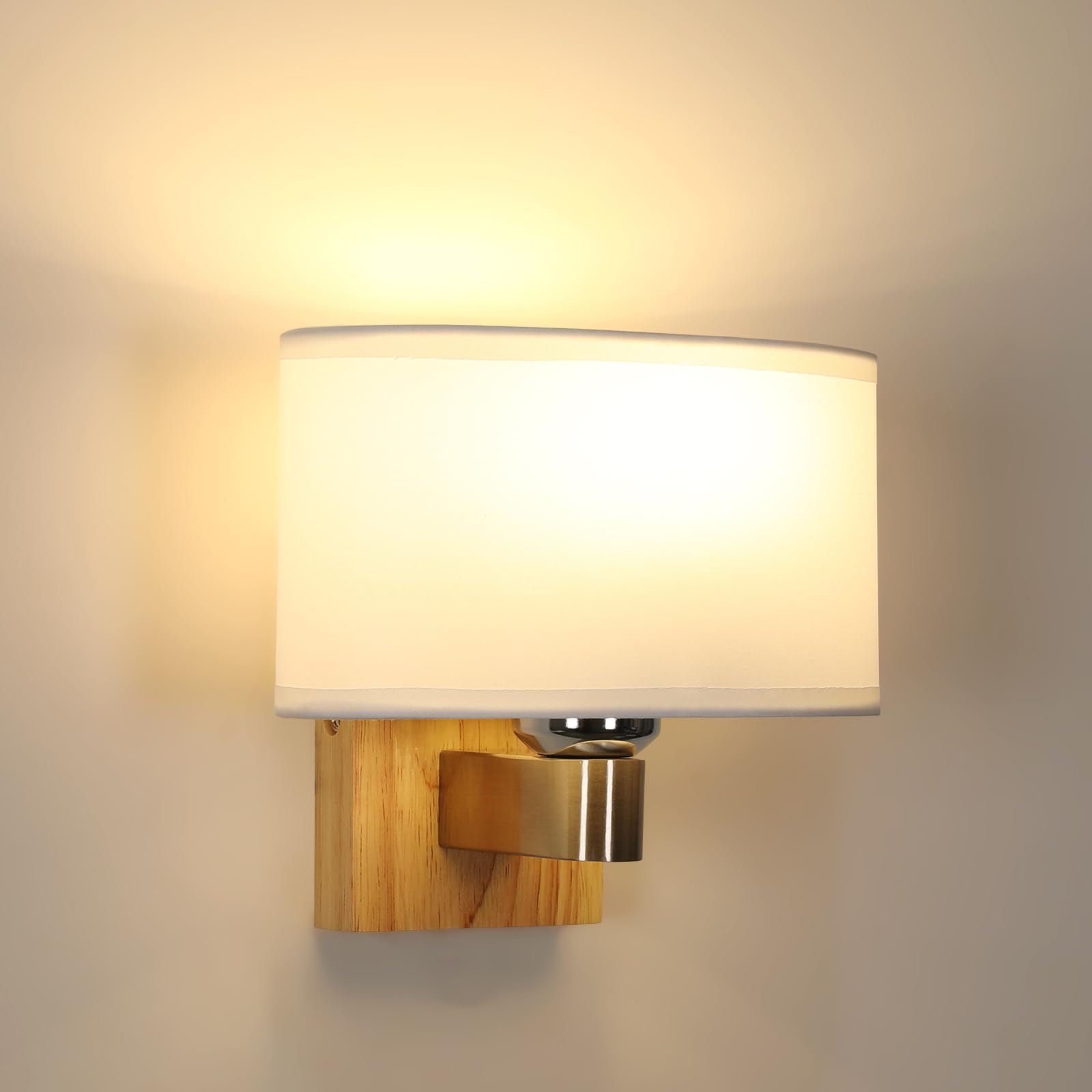 E27 Applique da Parete Interno Legno con Ovale Paralume di Tessuto