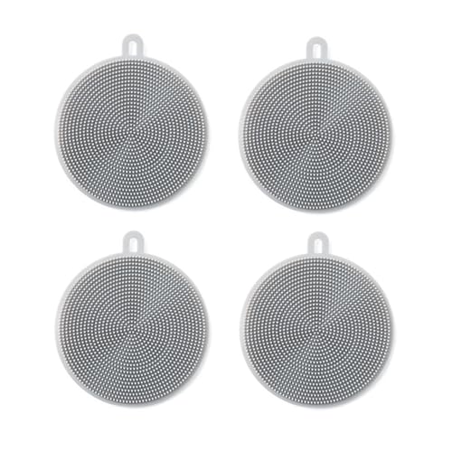 Image of 4 Pcs Silicone Dish Scrubber, Multipurpose Round Silicone Sponges Reusable Dish Brush for Kitchen Dishes Plate Fruits Vegetables Washing and Cleaning