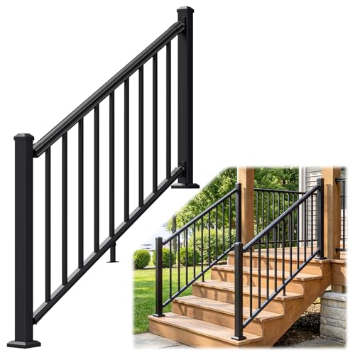 Image of Egadis 1 Pack 36 in. H x 4 ft. W Aluminum Stair Railing Kit with 2 Post, Black Textured Powder-Coat Finish Modular Aluminum Railing Kit for Outdoor Decks, Porches & Balconies (2 Post, 1 Panel)