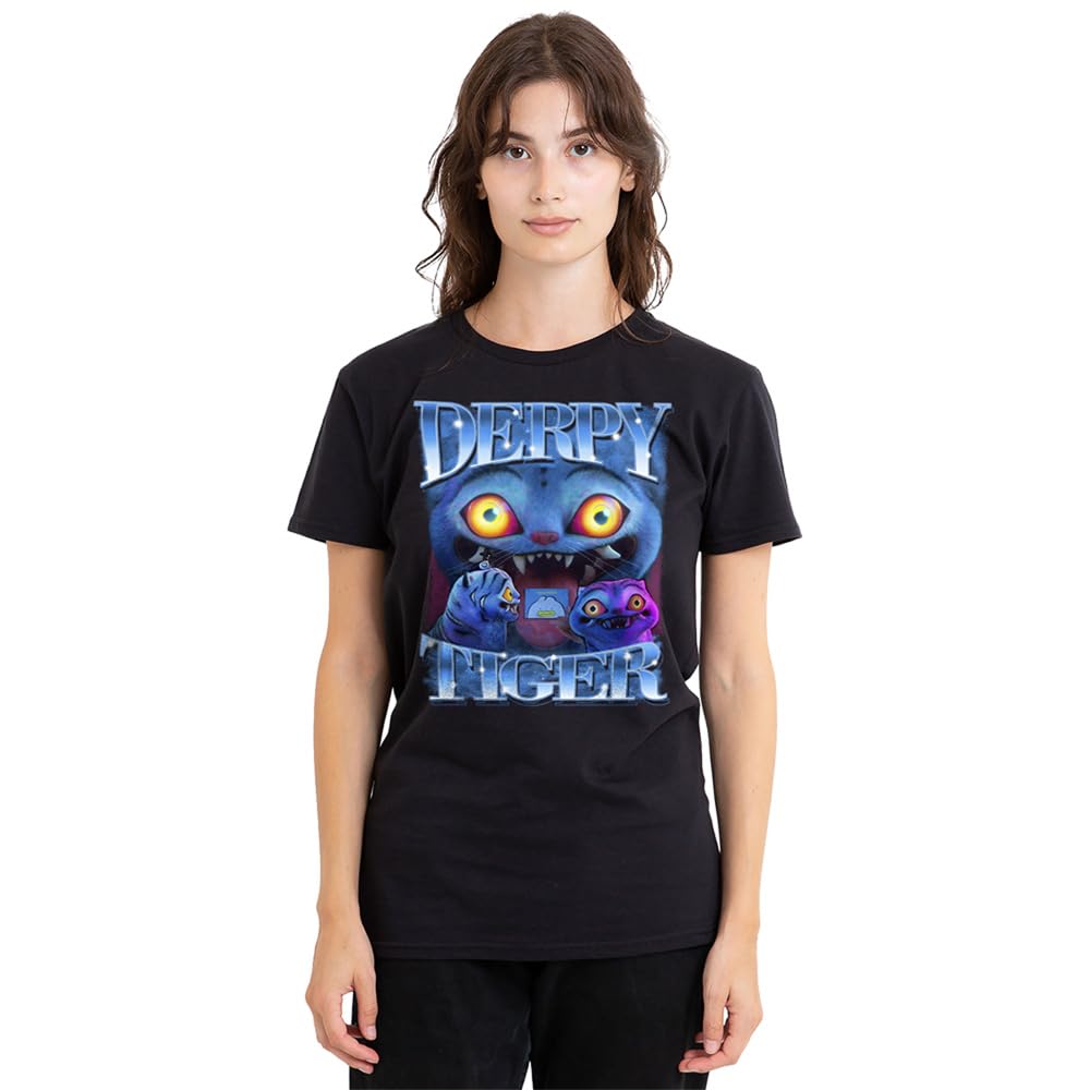 K-Pop Demon Hunters - Derpy Tiger Bootleg Ladies T Shirt, Black, Large