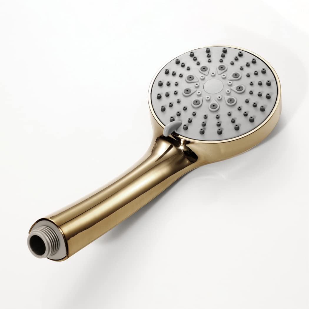 HMTE Soffione Doccia palmare Oro Spazzolato Soffione Doccia a 5 funzioni Soffione Doccia a Mano a Risparmio idrico Soffione Doccia a Pioggia Tondo in ABS con Uscita Acqua in Silicone