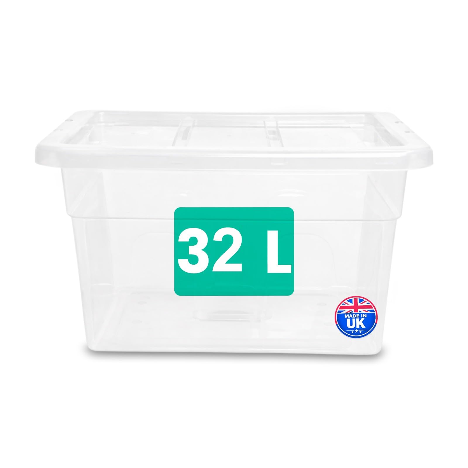HOMION Clear Plastic Storage Box Boxes With Lids Home Office Stackable Transparent Plastic Boxes, Size 5,11,24,28,35,45 Litre UK MADE British (5, 32L / 45cm Midi)