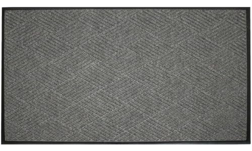 Image of WaterHog Max Diamonds Front Door Mat Indoor Outdoor Entrance, All-Weather Heavy Duty Commercial Doormat Non-Slip Rubber Backing, Dirt & Moisture Trapper, Low Profile, Made in USA, 35 inchx59 inch Grey Ash