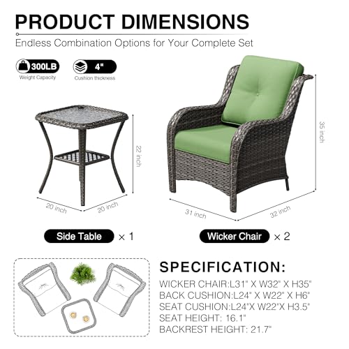 Image of Joyside 3 Piece Wicker Patio Furniture Set, Rattan Patio Chairs with High Back, Deep Seating, Wide Armrest, Thickened Cushions, Outdoor Furniture for Deck, Porch Use