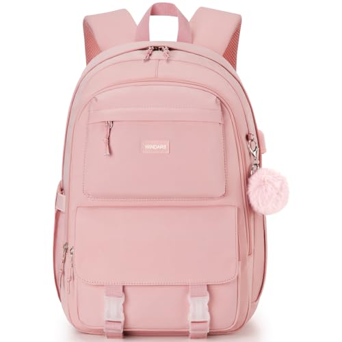 WINDARS Mochila para escola, mochila casual fofa estética universitária mochila leve para adolescentes e meninos, Rosa - 2, 15.6 inch