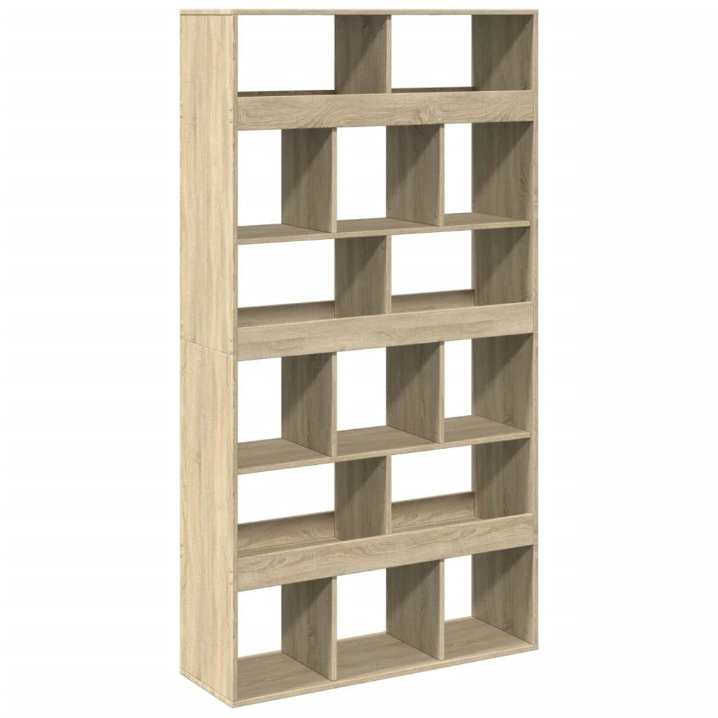 Sonoma Oak Engineered Wood Room Divider Bookshelf | Features 15 open compartments measuring 100x33x187.5 cm, ideal for living room and office storage.