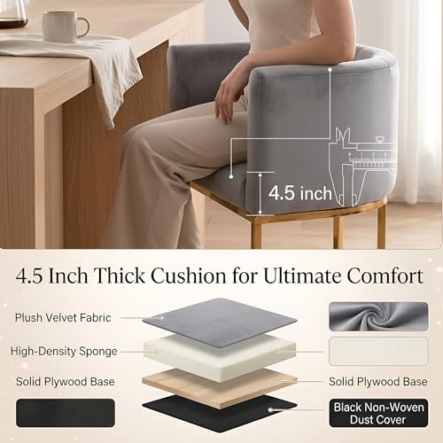 Image of HNY Modern Counter Height Velvet Fabric Upholstered Counter Stools Set of 2, 24 Inch Kitchen Island Stool with Gold Finish Metal Frame, Grey