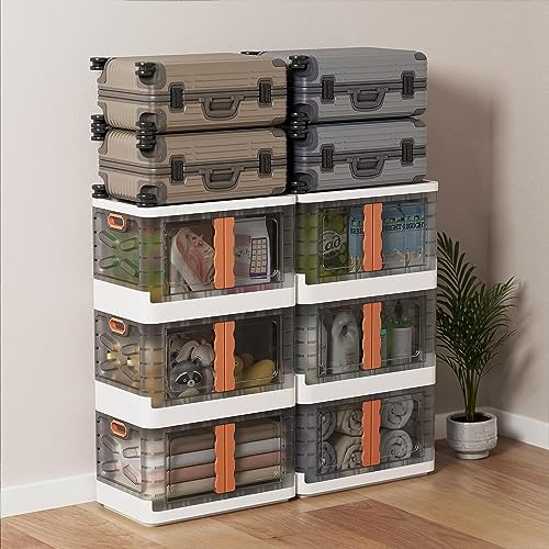 Image of MECHDEL Wardrobe Organizer for Storage /Polypropylene Foldable & Stackable Closet Basket /Cupboard Organizer for Clothes /Mounted Closet Systems (STORAGE BIN-TRANSPARENT, 6PCS)