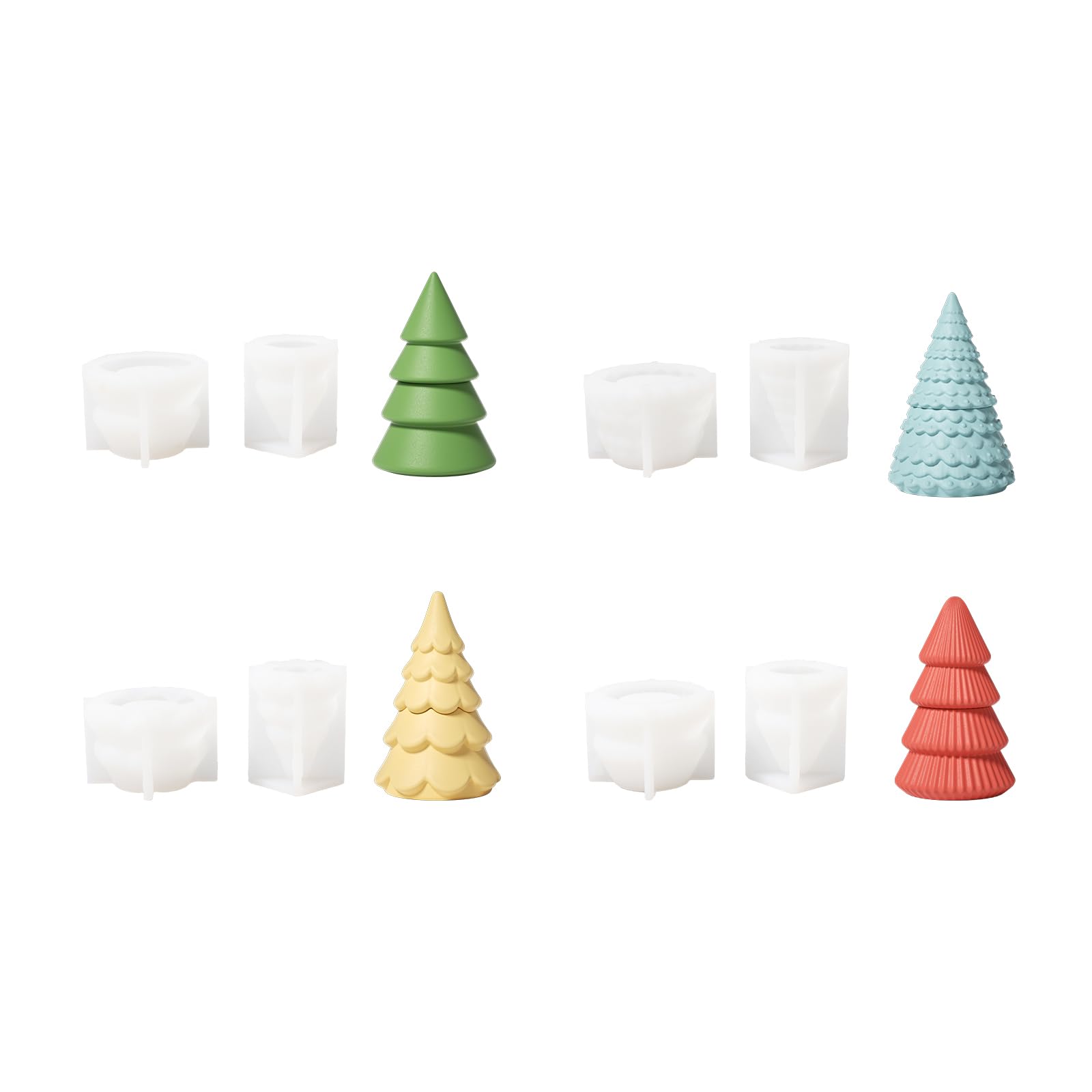 BOOWAN NICOLE Weihnachtsbaum Kerzen Jar Silikonform,Christmas Tree Kerzengefäße Gips Gießformen für Weihnachts Deko (SH1101-1104)