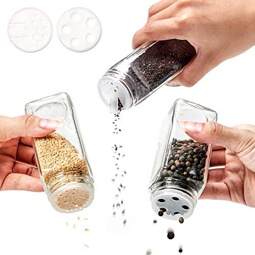 EZOWARE Set of 24 Spice Herb Clear Glass Jars with Shaker Lid, 120ml Square Kitchen Vial Seasoning Storage Organiser Container Bottles, Airtight Aluminum Cap, Funnel, Cleaning Brush, Labels