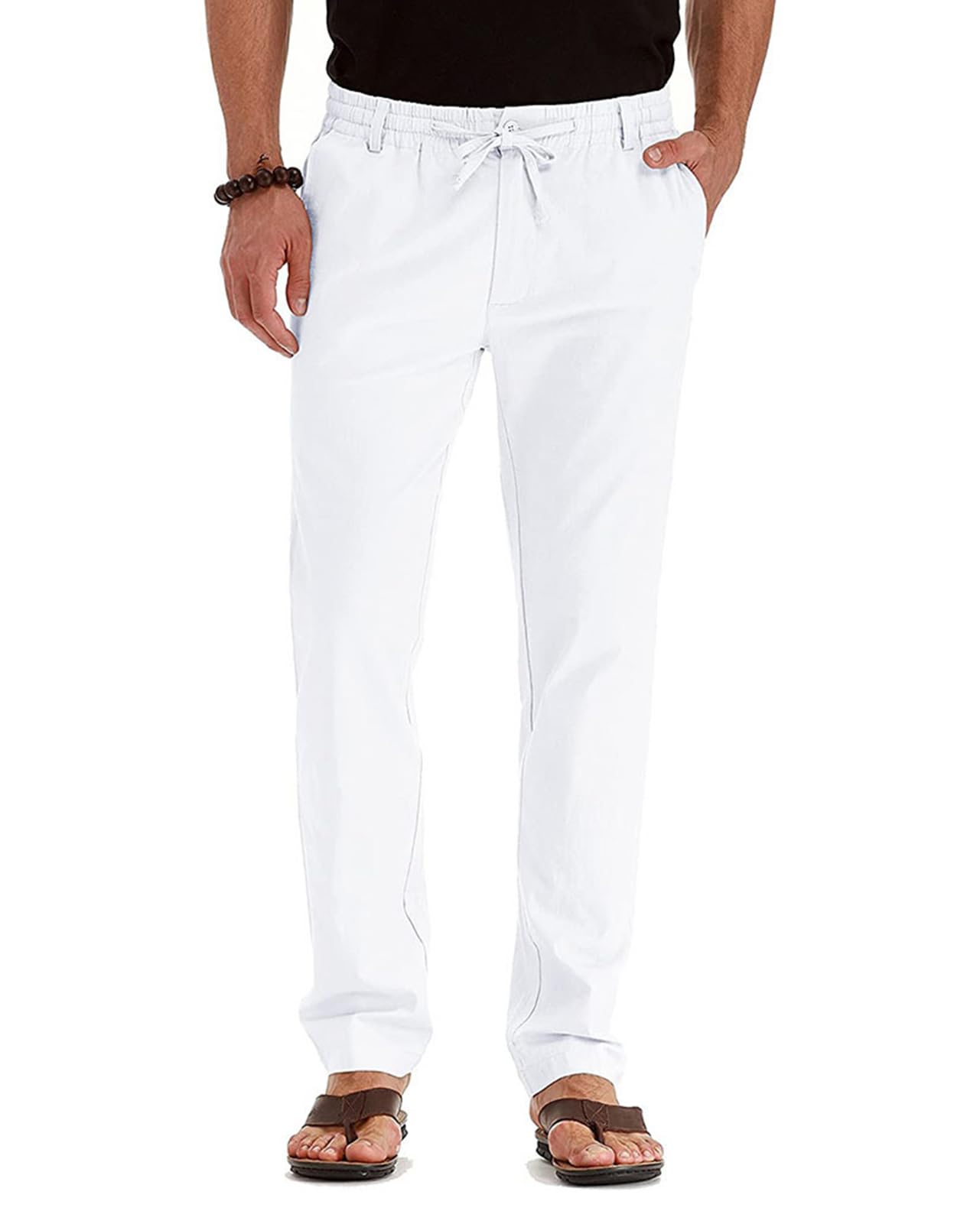 Aro Lora Pantalon en Lin Hommes Été Lâche décontracté avec Poches Ceinture Pantalon à Cordon élastique