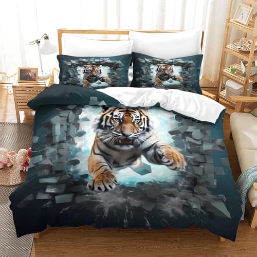 Parure de lit tigre 3D housse de couette microfibre douce ado single 140x200cm