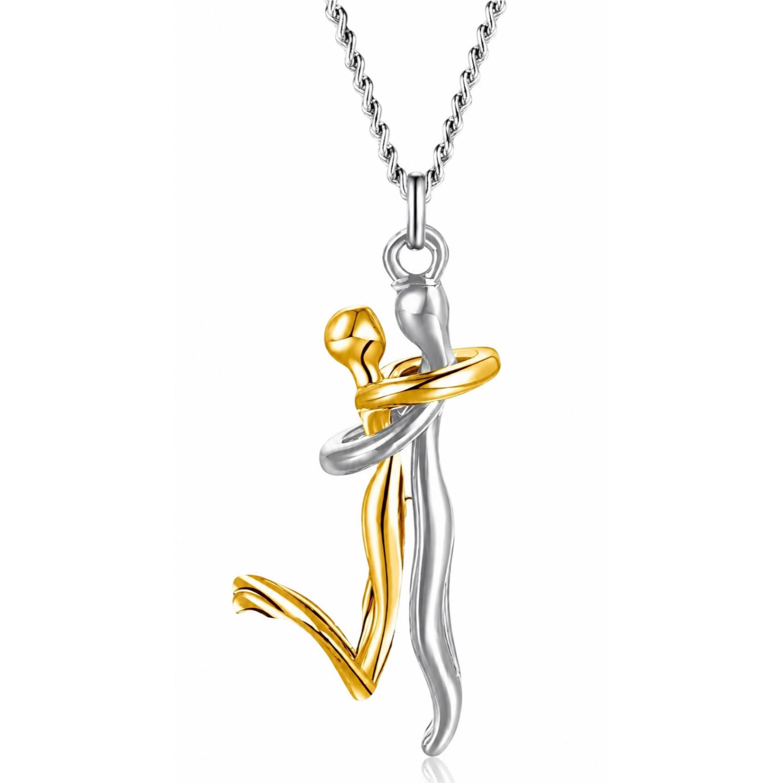 Umarmung Paar Halsketten aus 925 Sterling Silber Liebeselement Partnerkette mit Umarmungsanhänger für Damen und Herren als Geschenk