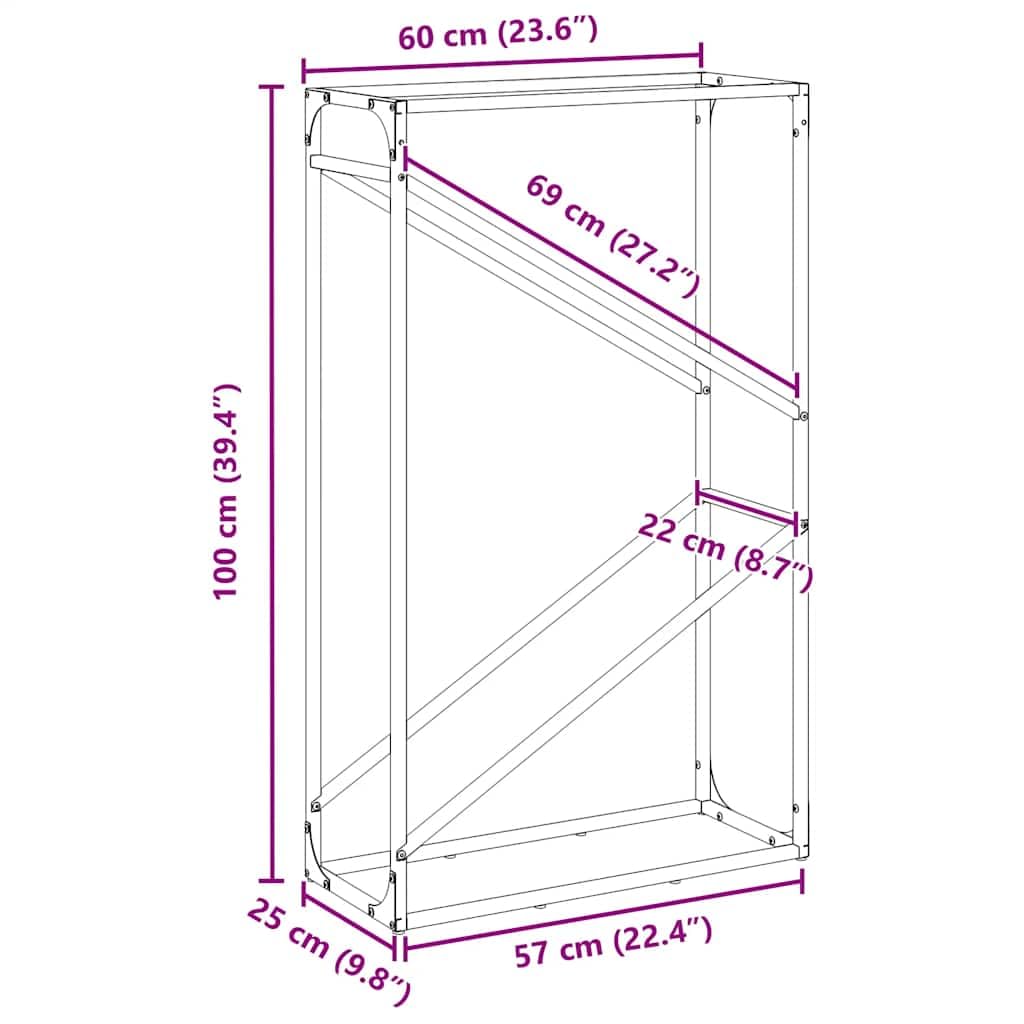 Estantería para leña blanca de acero laminado en frío, 60 x 25 x 100 cm, soporte para leña para interior, salón, terraza, almacenamiento de leña y troncos, resistente y ahorra espacio