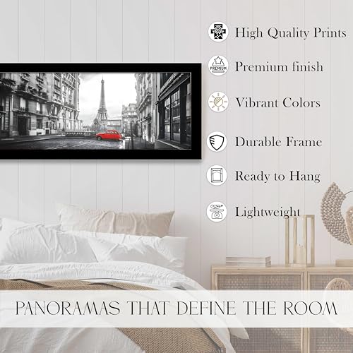 Image of PAINTINGMANTRA Paris City Vintage Red Car with Eiffel Tower View Wall Art Framed Luxury Paintings for Home Decoration, Living room, Bedroom and Office Decoration (99x38 CM)