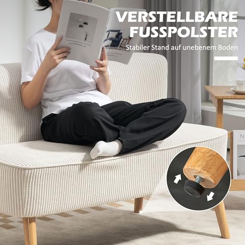 HOMCOM Sofa 2 Sitzer Couch, Kleine Loveseat mit Cord-Optik Modern Polstersofa für Wohnzimmer, Schlafzimmer, kleinen Raum, Cremeweiß 117 x 56,5 x 77 cm