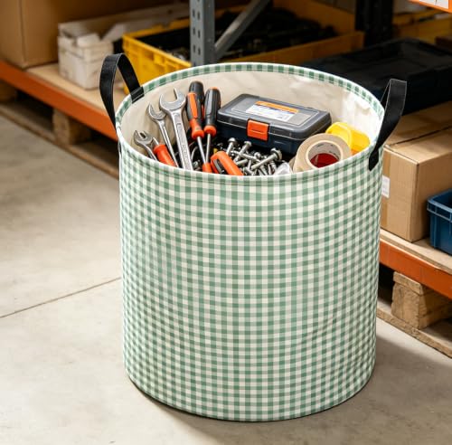 Image of 19.7 inch Laundry Basket,Dirty Clothes Hamper,Waterproof Storage Bin,Room Decor,Gift Baskets(Little Green Grid)
