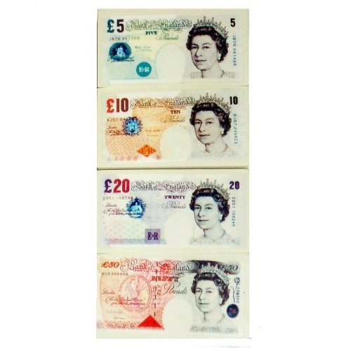 UK POUND Note Money Novelty Erasers - Realistic £5 £10 £20 & £50 Notes - Set of 4