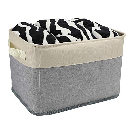 YOOFAN 1 Pcs Cestas de Almacenamiento de Tela, Resistentes Caja de Almacenaje con Manijas,Caja de Almacenamiento Plegable para Hogar, Oficina,Armarios, Ropa,Guardería(Gris con Beige)