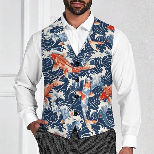 Japan Fish Waves Novelty Men's Suit Vest Casual Formal Dress Vests Business Waistcoat2