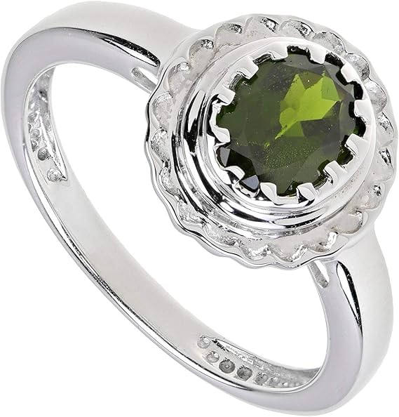 Bague en argent 925 anti-ternissement et chrome-diopside russe avec boîte incluse