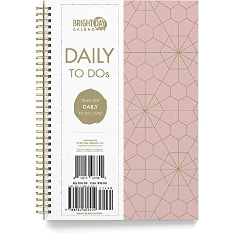Undated To Do List by Bright Day Daily Task Checklist daily planner to do list notebook Non Dated Flex Cover Spiral Organizer Habit Tracker 8.25 x 6.25, Rose Gold Cover