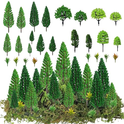 ZHITENG 40 Stück Modellbau Bäume, (4-16 cm) Miniatur Bäume, Gemischte Miniatur und Büsche, Zug Eisenbahn Modellbau Landschaft für Projekte und DIY Landschaft, Modelleisenbahn Zubehör