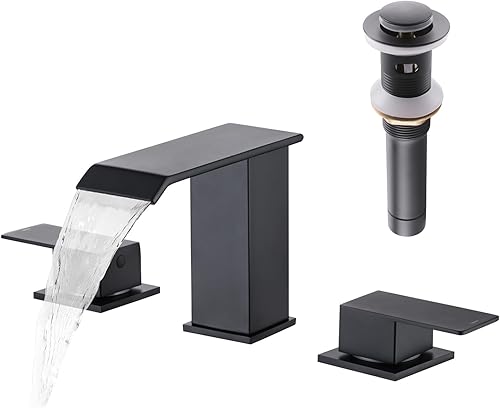 Grifo de lavabo de baño en cascada, moderno juego de 2 manijas para lavabo de 8 pulgadas, 3 agujeros, grifo mezclador con líneas de suministro de