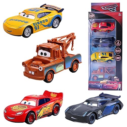 Mcqueen Coches de Juguete, 4PCS Selección Vehículos Racing Lightning-Mcqueen Cars Hecho en Metal Vehículos Pequeños Auto de Juguete Decoración por Cumpleaños Suministros