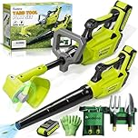 Pandapop Kids Tool Set, 2-in-1 Toy Lawnmower & Toy Leaf Blower, Kids Gardening Set with Tool Belt and Gloves, Outdoor Toys for 3 4 5 Year Old Boys Girls