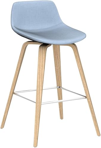 Miniatura 5 de SIMPLIHOME Randolph - Taburete moderno de mediados de siglo con altura de mostrador (juego de 2) con madera clara en lino de poliéster azul