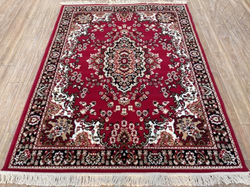 Image of TTC THREAD & TEXTURE CARPET Traditional Comfort: Power-Loomed Carpets for Living Room- Every Space Area Rug Color Red Size 3x5 Feet (90x150cm)