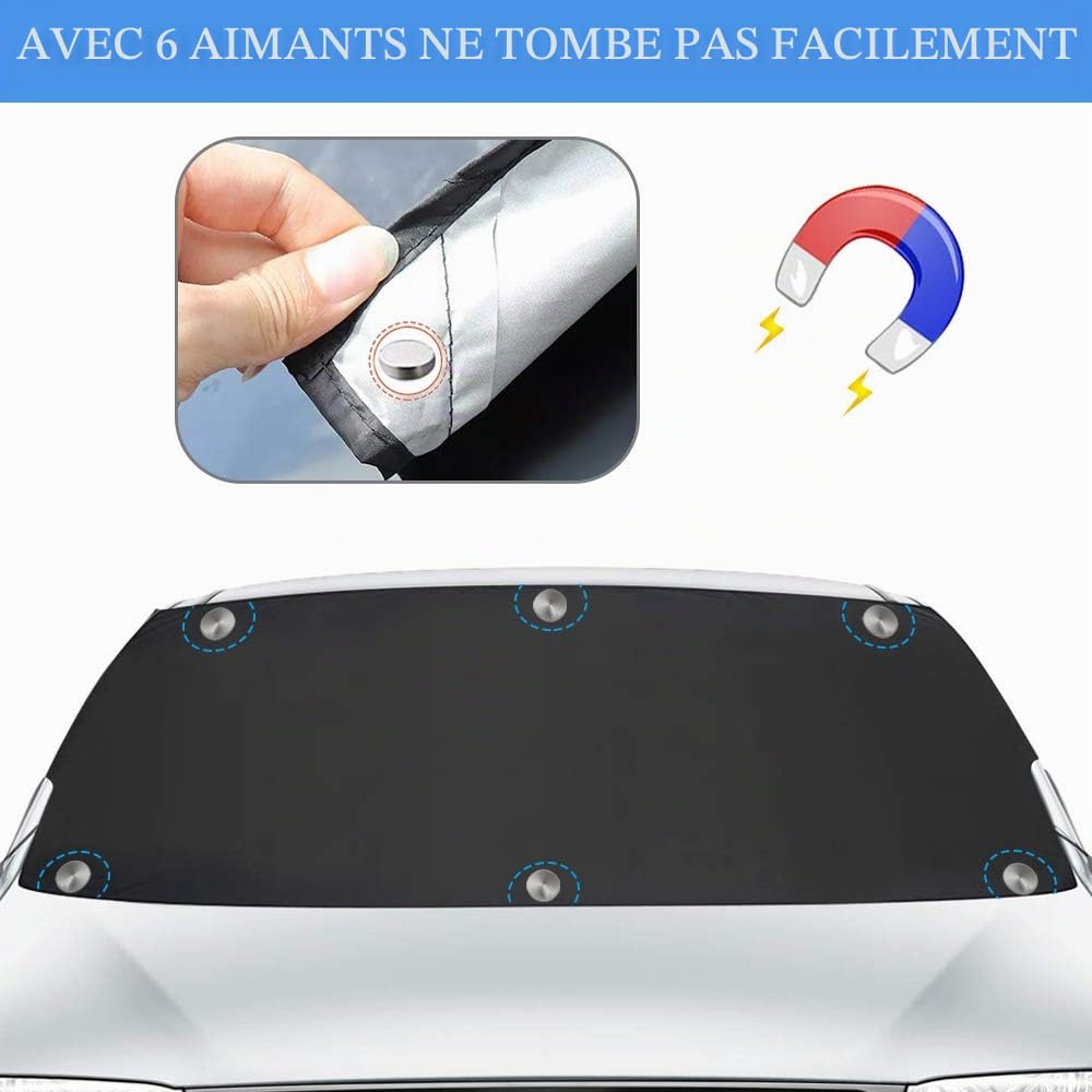Couverture Pare-Brise Voiture, Magnétiques Bâche Pare Brise UV Soleil Protection Anti Givre Neige Anti Glace Pare-Soleil Repliable pour Plupart des Véhicules (210x120cm)