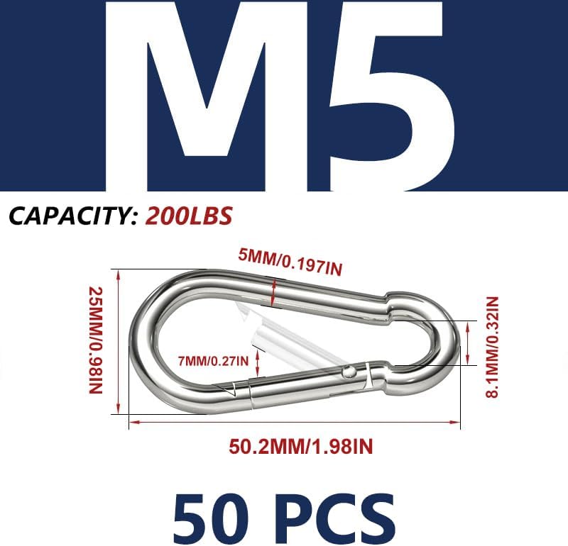 M6/M8/M10 Carabiner Clip 2.36/3.15/3.94 Inch Heavy Duty Galvanized Steel Carabiner Clip Spring Snap Hook Spring Snap Hook Clips for Hammock Swing Outdoor Travel - Image 2