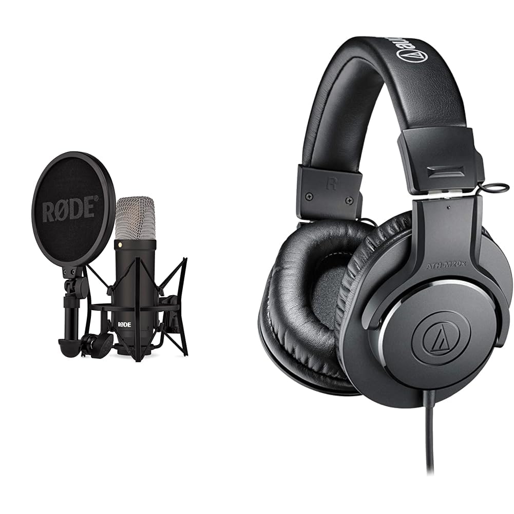 RØDE NT1 Signature Series Condenser Microphone Bundle with SM6 Shockmount, Pop Filter, Audio-Technica ATH-M20X Studio Monitor Headphones