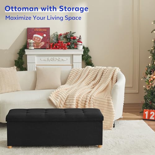Image of BRIAN & DANY 43 Inches Folding Storage Ottoman Bench, Ottoman with Storage Bench for Bedroom, Living Room, Entryway, Foot Rest with Legs, Black
