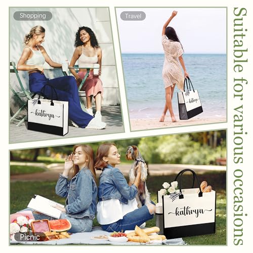 Image of Personalized Name Tote Bag for Women, Birthday Best Friend Bridesmaid Gifts for Women Canvas Initial Tote Bags