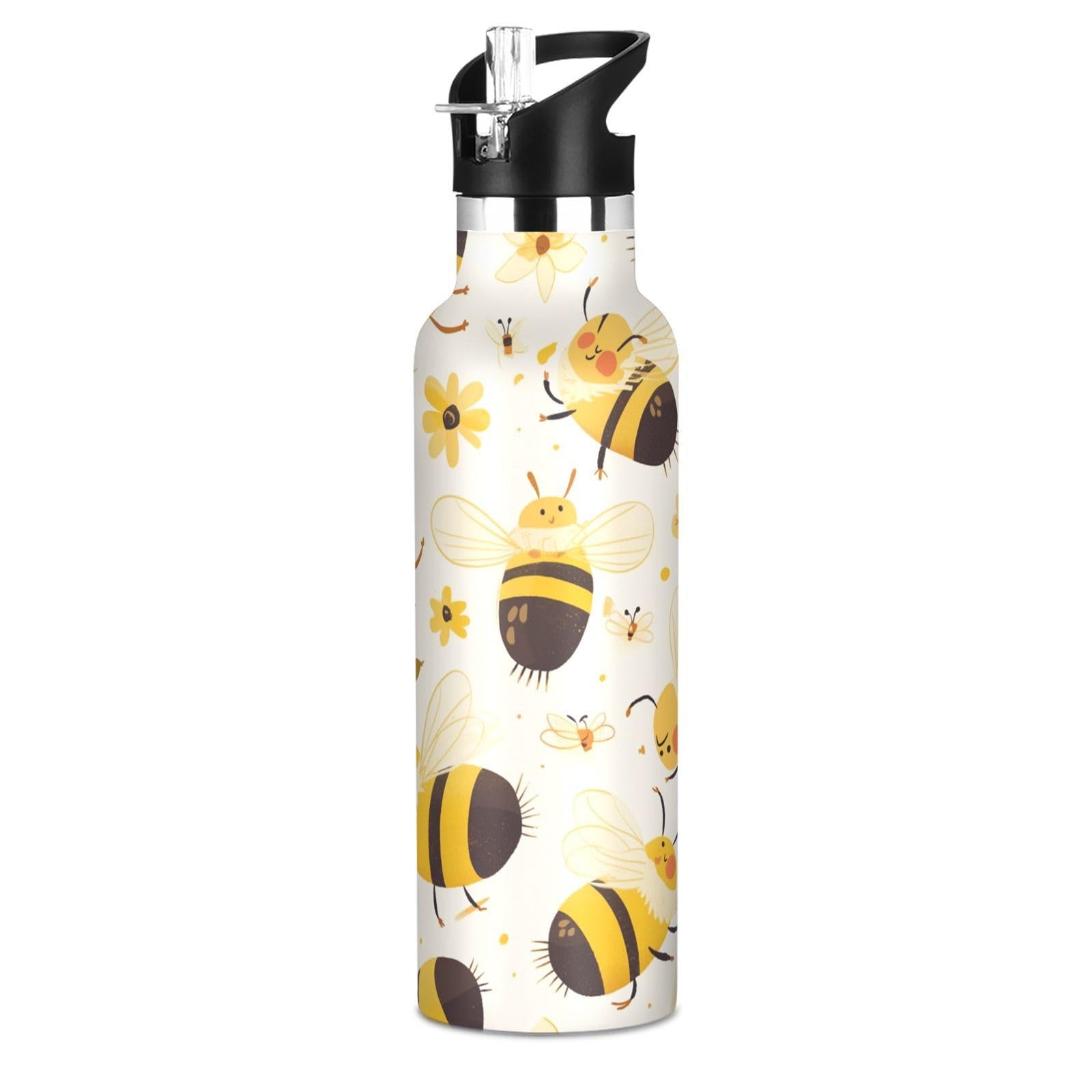 Kaaviyo Boys Pattern Cute Bees Flying Playful Water Bottle Stainless Steel Jug Insulated Vacuum Cup For Girls(600Ml)