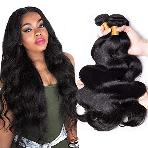 Brazilian Hair Bundles Body Wave Hair Weave 3 Bundles 100% Unprocessed Virgin Brazilian Body Wavy Human Hair Natural Black 300g (10 12 14 inch)