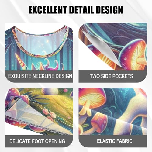 Unicorns Mushroom Teal Pajama Set Short Sleeve PJS 2 Piece Summer Pajamas Shorts Sets Cotton 5Y4