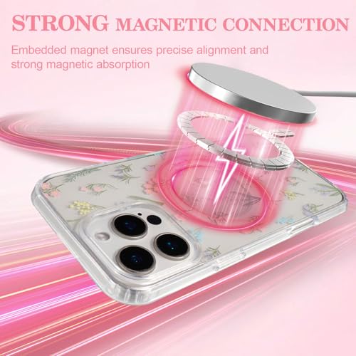Coque iPhone 15 Pro MagSafe transparente rigide aux finitions florales premium - 2